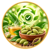 Cardamom pods in a bowl representing digestive support